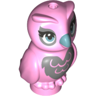 Animal, Bird, Owl Baby Dark Bluish Grey Chest, Medium Blue Eyes, Medium Blue Beak in Bright Pink