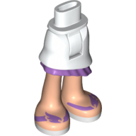 Minidoll Hips and Asymmetrical Layered Skirt with Medium Lavender Ruffle, Light Nougat Legs and Dark Purple Sandals Print White