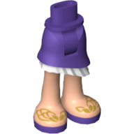 Minidoll Hips and Asymmetrical Layered Skirt with White Ruffle, Light Nougat Legs and Gold Feather Sandals Print Dark Purple