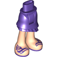 Minidoll Hips and Asymmetrical Layered Skirt with Dark Purple Ruffle, Light Nougat Legs and Dark Purple Wing Sandals Print Dunkellila
