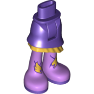 Minidoll Hips and Asymmetrical Layered Skirt with Gold Ruffle, Long Medium Lavender Boots with Gold Wings and Dark Purple Soles Print Dark Purple