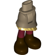 Minidoll Hips and Asymmetrical Layered Skirt with Gold Ruffle, Dark Red Legs, Dark Brown Shoes Print Dunkelbeige