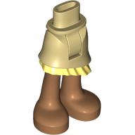 Minidoll Hips and Asymmetrical Layered Skirt with Bright Light Yellow Ruffle, Medium Nougat Legs and Feet Print (Moana) Tan