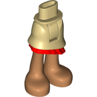Minidoll Hips and Asymmetrical Layered Skirt with Red Ruffle, Medium Nougat Legs and Feet Print (Moana) Beige