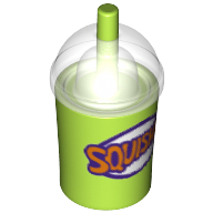 Equipment Cup and Straw with Trans Clear Dome Lid and Dark Purple and Orange 'SQUISHEE' Print Limette
