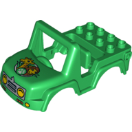 Duplo Off Road Vehicle Top - Headlights on Front and Giraffe, Lion, and Paw Print on Hood/Bonnet Green