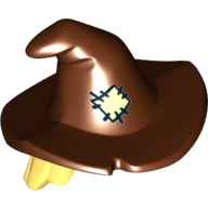 Hair and Hat, Floppy Witch Hat with Bright Light Yellow Hair and Tan Patch Print (Scarecrow) Reddish Brown
