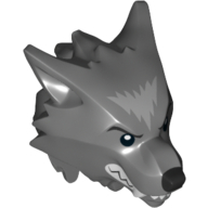 Minifig Head Special, Werewolf with Smooth Hair and Brow with Black Nose, White Teeth and Fangs and Gray Fur Print Dunkelblaugrau