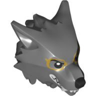 Minifig Head Special, Werewolf with Smooth Hair and Brow with Black Nose, White Teeth and Fangs, Pink Lipstick and Gold Rimmed Glasses Dark Bluish Gray