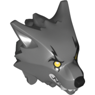 Minifig Head Special, Werewolf Drummer with Yellow Eyes Print Dark Bluish Gray