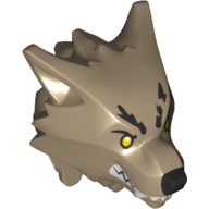 Minifig Head Special, Werewolf with Black Nose, White Teeth and Fangs and Yellow Eyes Print Dunkelbeige