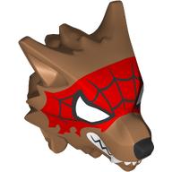 Minifig Head Special, Werewolf with Red Spider-Man Mask, White Eyes, Fangs print Medium Nougat