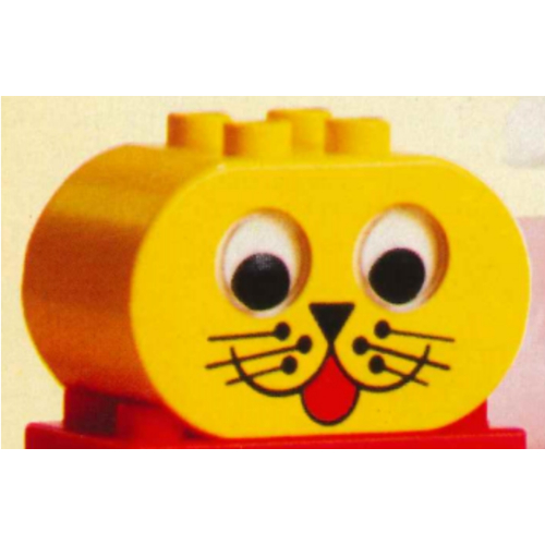 Duplo Stein 2 × 4 × 2 abgerundete Enden und klappernde Augen mit Tiergesicht mit Schnurrhaaren (bedruckt)