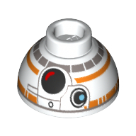 Stein rund 1.5 × 1.5 Kuppel oben mit BB-8 Druck Weiß
