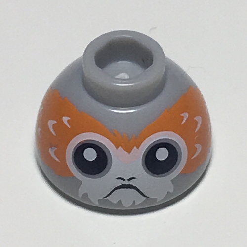 Brick Round 1.5 × 1.5 Dome Top with Porg with Short Forehead Feathers Print Hellblaugrau