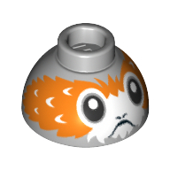 Brick Round 1.5 × 1.5 Dome Top with Porg with Long Forehead Feathers Print Light Bluish Gray
