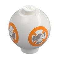 Brick Round 2 × 2 Sphere with Stud with BB-8 Droid Body Print Weiß