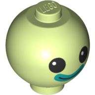 Brick Round 2 × 2 Sphere with Stud with Face, Dark Turquoise Lips Print Yellowish Green