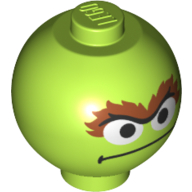 Brick Round 2 × 2 Sphere with Stud with Face, Large Eyebrows print (Oscar the Grouch) Lime