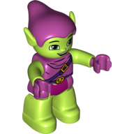 Duplo Figure Green Goblin, Magenta Hat, Tunic, and Hands Print Magenta