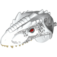 Animal Body Part, Dinosaur, Indominus Rex Head with Light Bluish Gray Pin, Tan Teeth, Red Eyes and Light Bluish Gray Scales Print Weiß