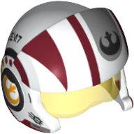 Helmet with Visor Rebel Pilot, Cheek Protectors, Trans-Yellow Visor and Dark Red Stripes and Black Rebel Logo Print Weiß