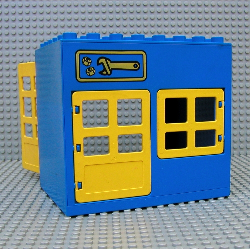 Duplo Building 6 × 8 × 6 with Front Door and Window and Rear Double Door Openings, with Wrench and Nuts Print Blue
