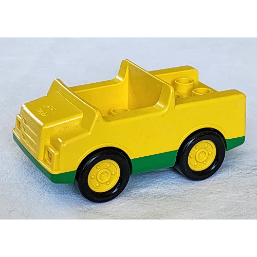 Duplo Car with 2 × 2 Studs and Green Base, Yellow Hubs Yellow