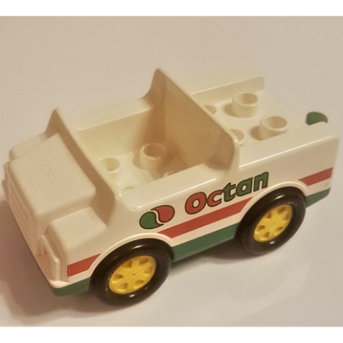 Duplo Car with 2 × 2 Studs and Green Base and Octan Logo Print White