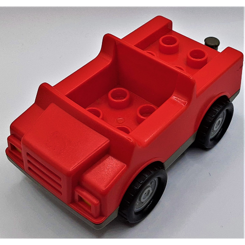 Duplo Car with 2 × 2 Studs and Dark Gray Base, Silver Hubs Rot