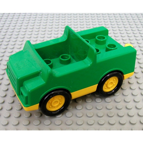 Duplo Car with 2 × 2 Studs in Bed, 1 Stud in Cab and Yellow Base Green