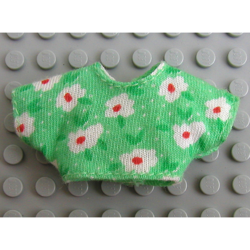 Scala, Crop Top with Short Sleeves with White Flowers Pattern Medium Green