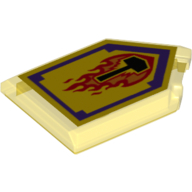 Tile Special 2 × 3 Pentagonal with Nexo Power Shield Print - Flame Wreck Trans-Yellow