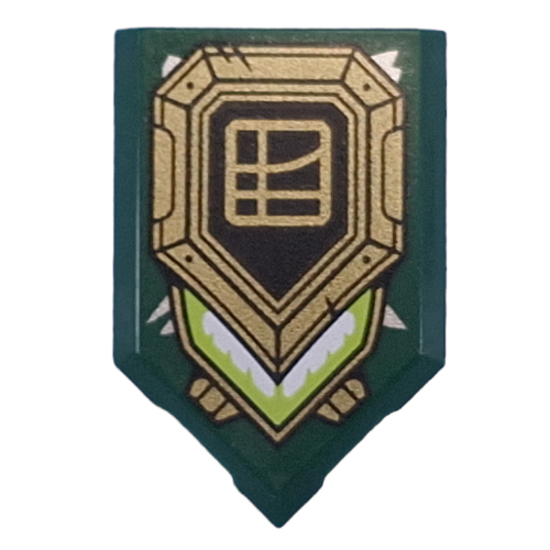 Tile Special 2 × 3 Pentagonal with Gold Shield, Asian Symbol print Dunkelgrün