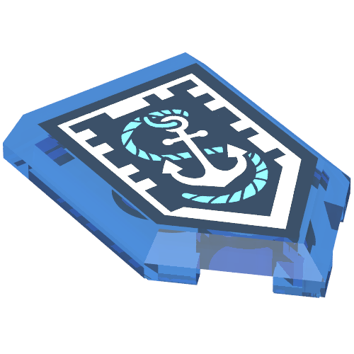 Tile Special 2 × 3 Pentagonal with Nexo Power Shield Print - Ship Wrecker Trans-Dark Blue