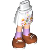 Minidoll Hips and Short Skirt with Orange/Lavender Flowers, Light Nougat Legs, Lavender Socks, Dark Orange Shoes, White Laces print Weiß