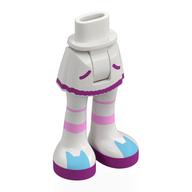 Minidoll Hips and Short Skirt with White Tights, Dark Purple Trim, Bright Light Pink Bands, Medium Azure Cats print Weiß