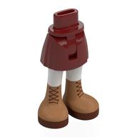 Minidoll Hips and Short Skirt with White Legs, Nougat Boots, Reddish Brown Soles, Laces print Dark Red