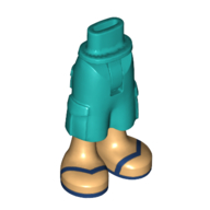 Minidoll Hips and Cargo Pants with Warm Tan Legs and Dark Blue Sandals Print Dark Turquoise
