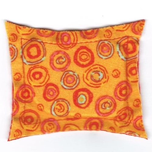 Scala, Pillow 7 × 8 Multi Color Circles on Orange Print with Solid Red Reverse Orange