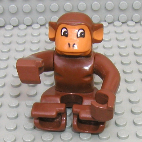 Duplo Animal Monkey, Earth Orange Face and Ears, Eyes Looking Left Black