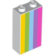 Brick 1 × 2 × 3 with Yellow, Lime, Medium Azure, Medium Lavender, and Dark Pink Stripes Print White