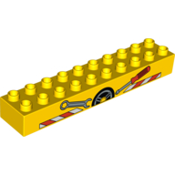 Duplo Brick 2 × 10 with Tools and Red and White Stripes Print Yellow