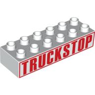 Duplo Brick 2 × 6 with 'Truckstop' In Red Letters Print Weiß
