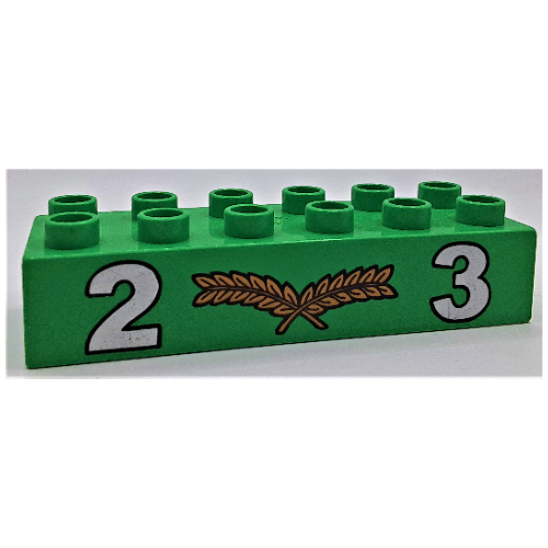 Duplo Brick 2 × 6 with Silver '2' and '3' with Center Gold Laurels Print Bright Green
