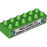 Duplo Brick 2 × 6 with 'Welcome To Great Waterton' Sign Print Hellgrün