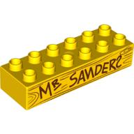Duplo Brick 2 × 6 with 'MR SANDERS' and Wood Grain Print Gelb