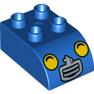 Duplo Brick 2 × 3 with Curved Top with Car Grill, Headlights Print Blau
