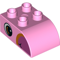 Duplo Brick 2 × 3 with Curved Top Dark Pink Beak, Eye Print Leuchtrosa