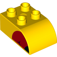 Duplo Brick 2 × 3 with Curved Top Red Beak, Black Tip on Both Sides Print Gelb
